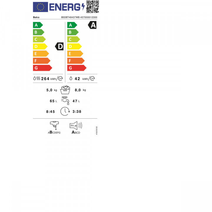 Laveuse - Sécheuse BEKO B5DBT48437WB 1400 rpm 5 kg 8 kg
