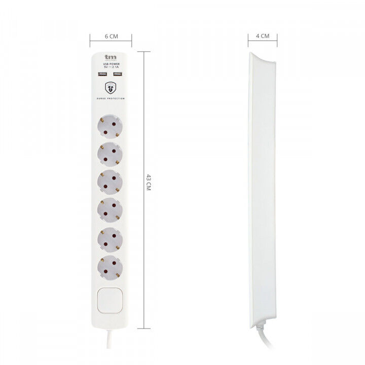 Stopcontactenstrip 6 Tomas met Interruptor TM Electron TMUAD306