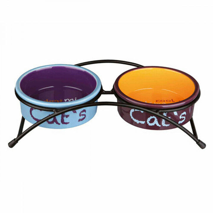 Voerbak voor katten Trixie Eat on Feet Oranje Licht Blauw Lila Keramisch Ijzer Ø 12 cm (2 Stuks)