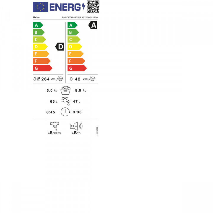 Laveuse - Sécheuse BEKO BM5DFT48437WB 1400 rpm 5 kg 8 kg