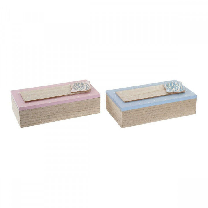 Caja Decorativa DKD Home Decor Natural Aluminio Madera MDF 22 x 6 x 9 cm (2 Unidades) (1 unidad)