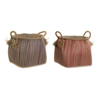 Panier Multi-usages DKD Home Decor Bleu Rouge Naturel Fibre naturelle (2 Unités)