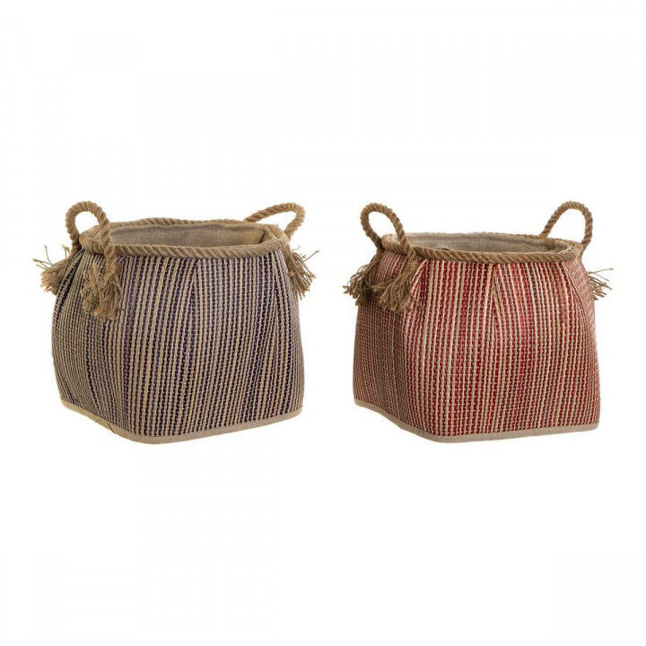 Multi-purpose basket DKD Home Decor Blue Red Natural Natural Fibre (2 Units)