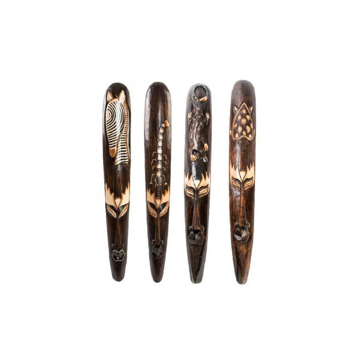 Décoration murale DKD Home Decor Beige Bois Brun foncé Masque Tribal (15 x 6 x 100 cm) (4 Unités)