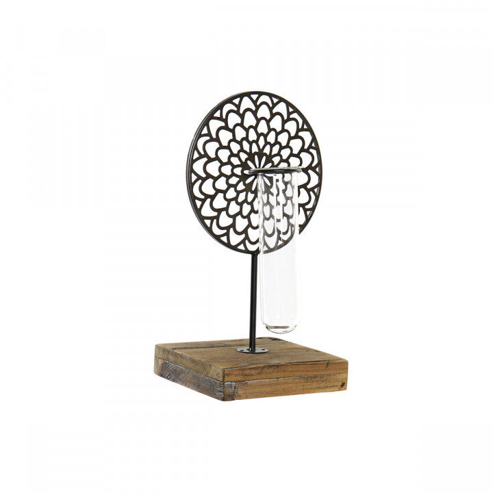 Bougeoir DKD Home Decor Verre Noir Métal Bois Marron 20 x 20 x 36 cm