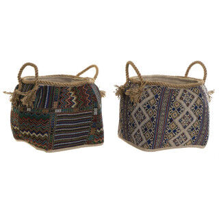 Basket DKD Home Decor Multicolour Natural Fibre Boho 30 x 30 x 30 cm 2 Pieces (2 Units)