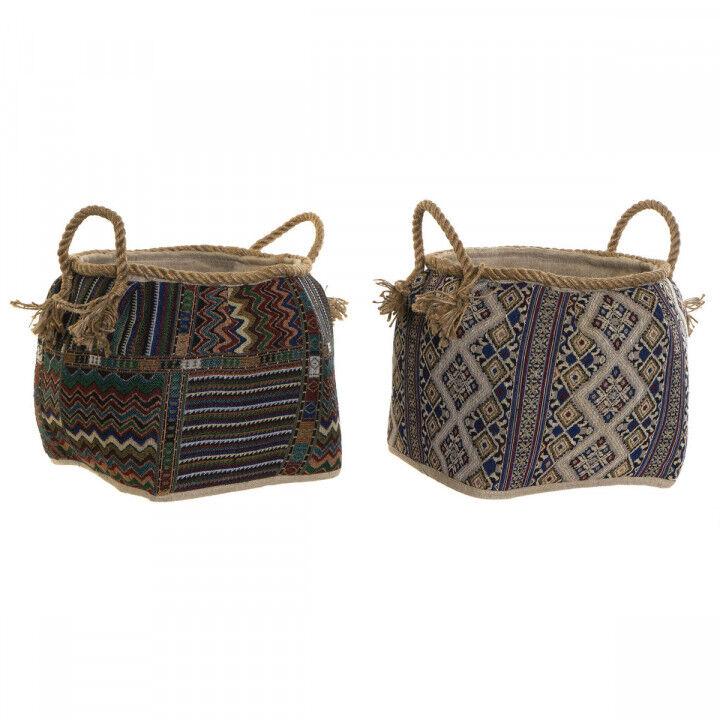Basket DKD Home Decor Multicolour Natural Fibre Boho 30 x 30 x 30 cm 2 Pieces (2 Units)