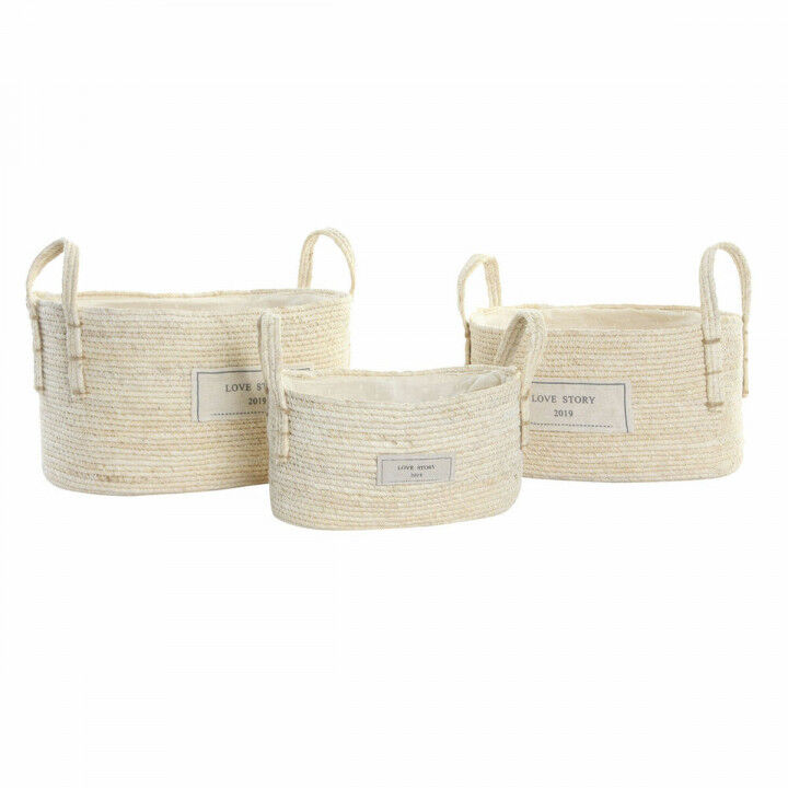 Juego de Cestas DKD Home Decor Natural Marrón claro Fibra natural Boho 34 x 23 x 20 cm 3 Piezas