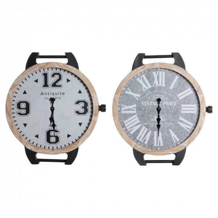 Orologio da Tavolo DKD Home Decor RE-180394 Nero Grigio Naturale Vintage Da polso (2 Unità)