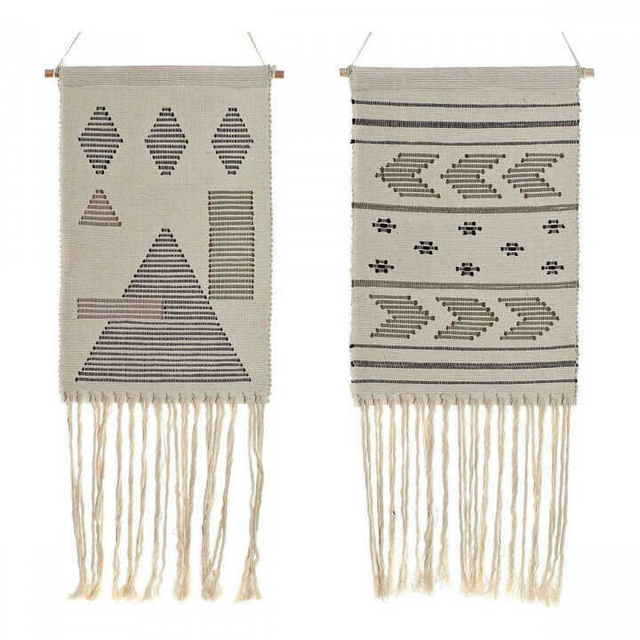 Decoración Colgante DKD Home Decor Étnico Negro Crema Geométrico Boho 46 x 1 x 64 cm (2 Unidades)