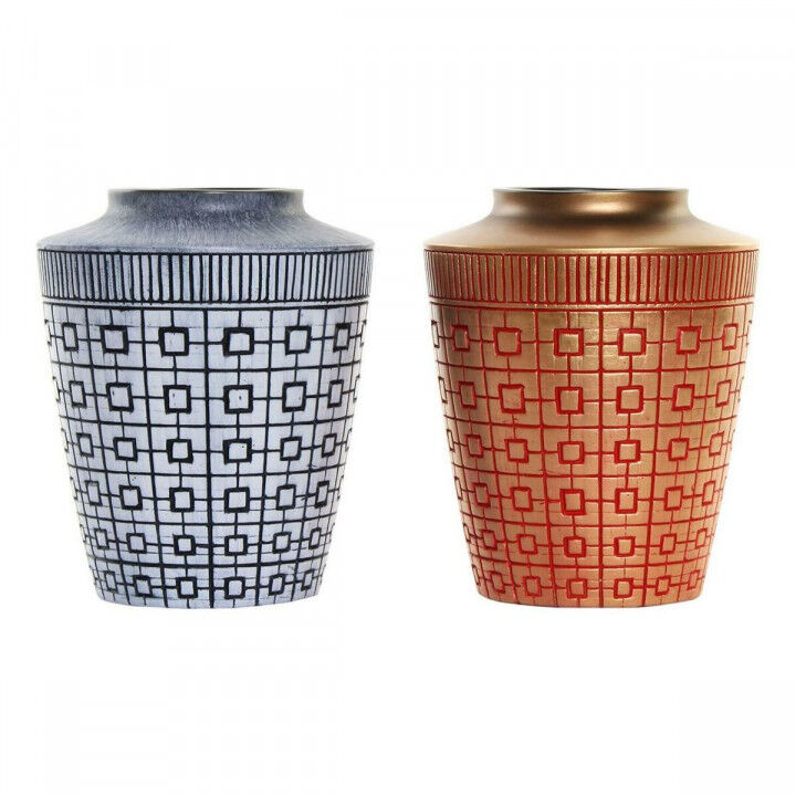 Jarrón DKD Home Decor 8424001822065 Azul Rojo Resina Dorado Oriental 17 x 17 x 20 cm (2 Unidades)