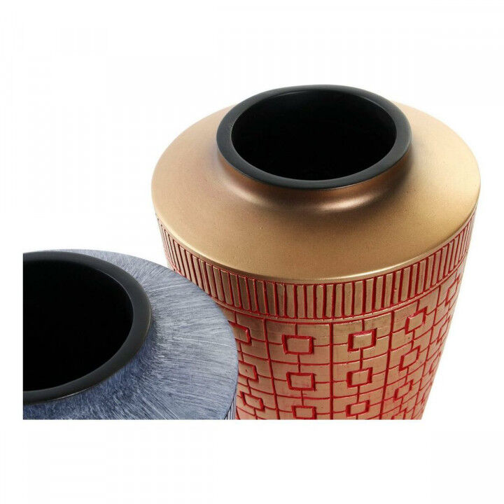 Vaso DKD Home Decor 8424001822065 Azzurro Rosso Resina Dorato Orientale 17 x 17 x 20 cm (2 Unità)
