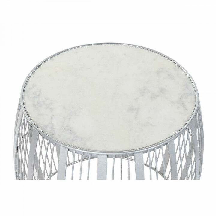 Table d'appoint DKD Home Decor Blanc Marbre Fer Argenté (46 x 46 x 41 cm)