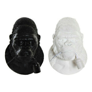 Lampada da Parete DKD Home Decor 23 x 19 x 32 cm Nero Bianco Resina 220 V 50 W Gorilla Moderno (2 Unità)