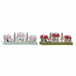 Décorations de Noël DKD Home Decor Bois Maison (2 pcs) (30 x 6 x 12 cm)