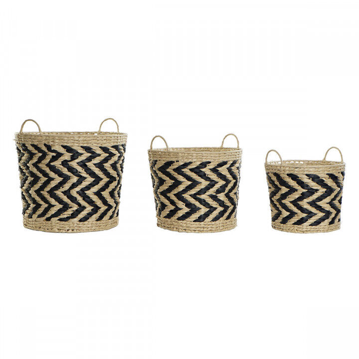 Basket spelset DKD Home Decor Zwart Lichtbruin Natuurlijke Vezel (3 Onderdelen) (3 Stuks)