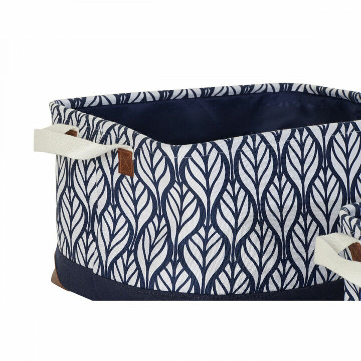 Veelzijdige mand DKD Home Decor Wit Bruin Grijs Marineblauw Blad van een plant Boho 40 x 30 x 24 cm Plastic 3 Onderdelen (2 Stuk