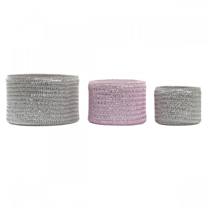 Panier Multi-usages DKD Home Decor Gris Rose polypropylène 27 x 27 x 17 cm 4 Kg 3 Pièces (3 Unités)