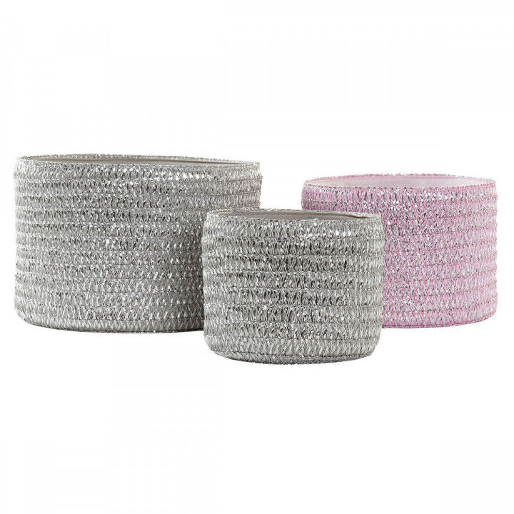 Multi-purpose basket DKD Home Decor Grey Pink polypropylene 27 x 27 x 17 cm 4 Kg 3 Pieces (3 Units)