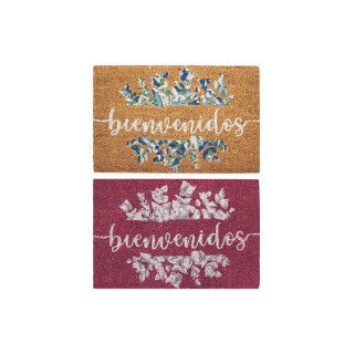 Paillasson DKD Home Decor Gris Rose Marron Caoutchouc Blanc 2 Unités Fibres de coco (60 x 40 x 1,5 cm)