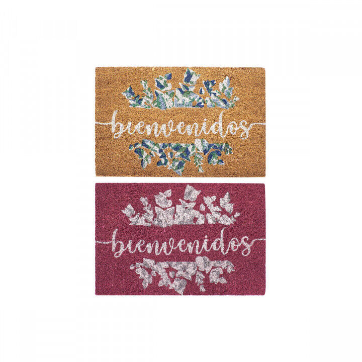 Felpudo DKD Home Decor Gris Rosa Marrón Goma Blanco 2 Unidades Fibra de coco (60 x 40 x 1,5 cm)