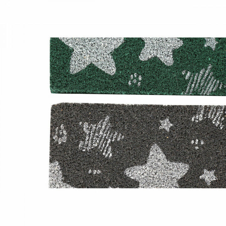 Doormat DKD Home Decor Grey Rubber Stars White Green 2 Units Coconut Fibre (60 x 40 x 1,5 cm)