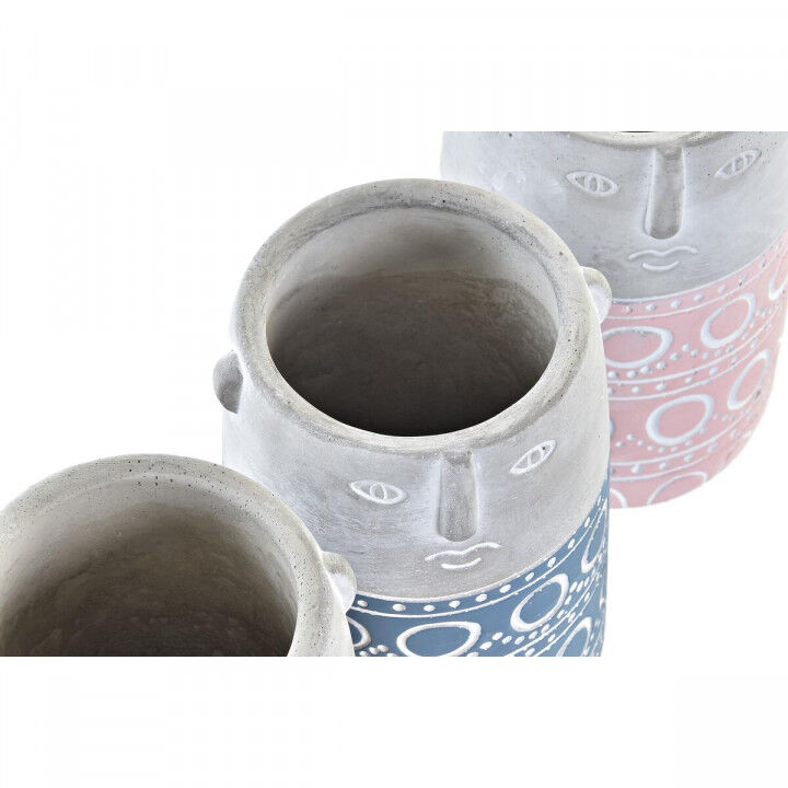 Vaso DKD Home Decor Viso Azzurro Rosa Cemento Verde Giallo (12 x 12 x 18 cm) (4 Unità)