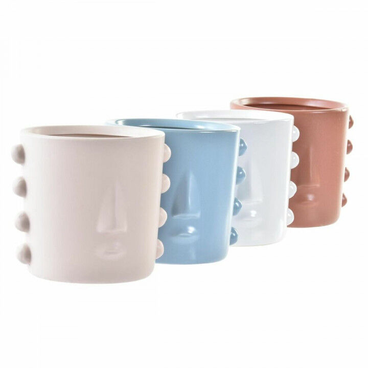 Planter DKD Home Decor Face Stoneware (15 x 13 x 12,5 cm) (4 Units)