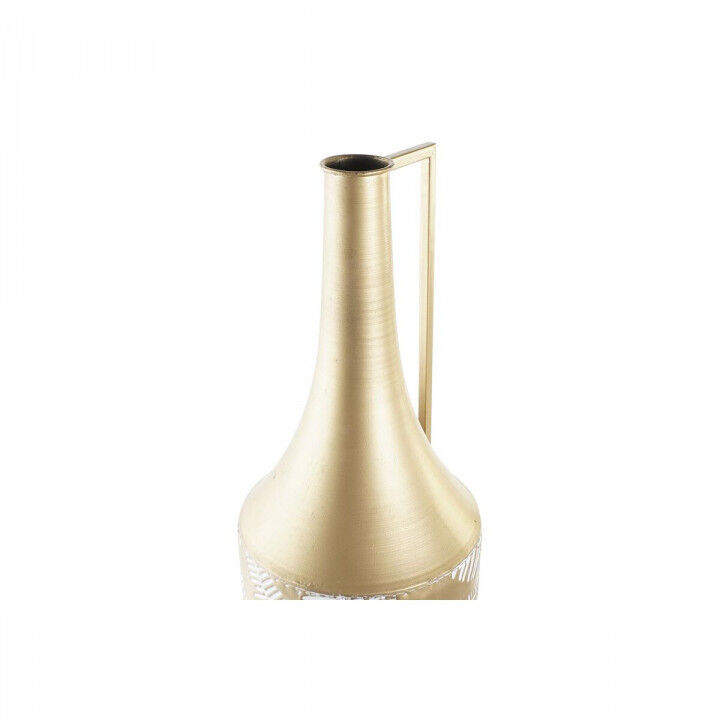 Vase DKD Home Decor Doré Métal Crème Tropical Feuille d'une plante (21 x 21 x 81 cm)