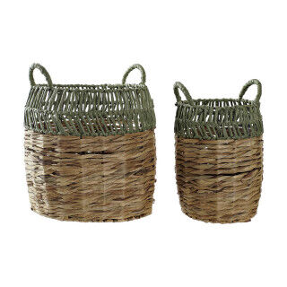 Korb-Set DKD Home Decor grün natürlich Boho 33 x 33 x 40 cm Rattan 4 Kg 2 Stücke