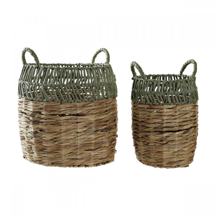 Set di Cestini DKD Home Decor Verde Naturale Boho 33 x 33 x 40 cm Rattan 4 Kg 2 Pezzi