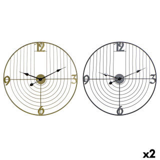 Wall Clock DKD Home Decor Black Golden Metal 60 x 3 x 60 cm Modern (2 Units)
