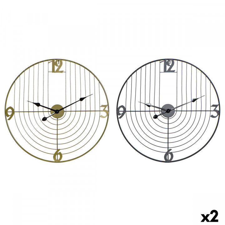 Horloge Murale DKD Home Decor Noir Doré Métal 60 x 3 x 60 cm Moderne (2 Unités)
