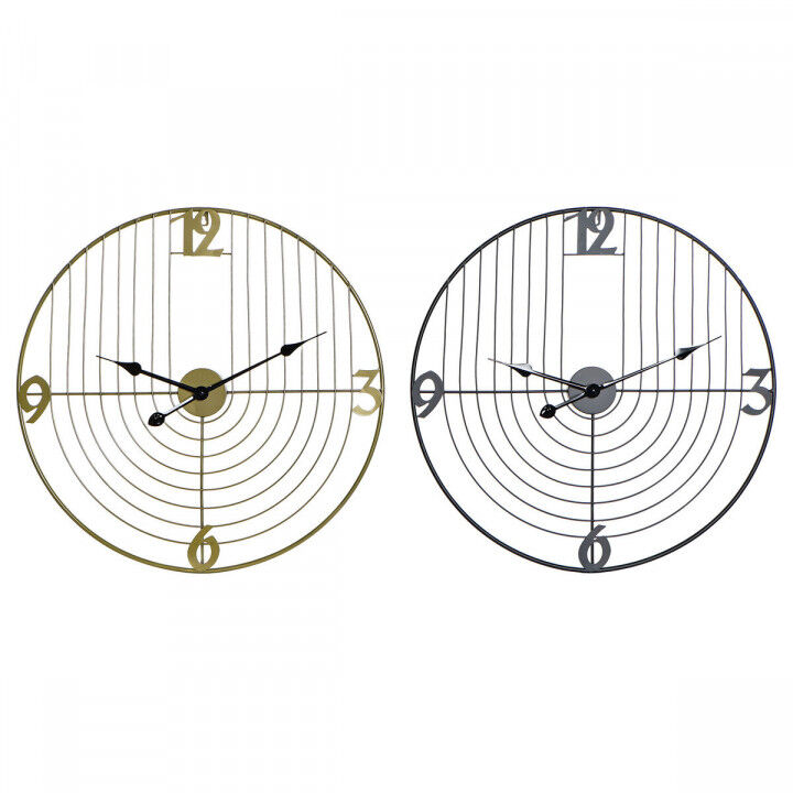 Wall Clock DKD Home Decor Black Golden Metal 60 x 3 x 60 cm Modern (2 Units)