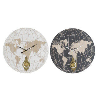 Orologio da Parete DKD Home Decor Nero Beige Metallo MDF Mappamondo (58 x 8 x 58 cm)