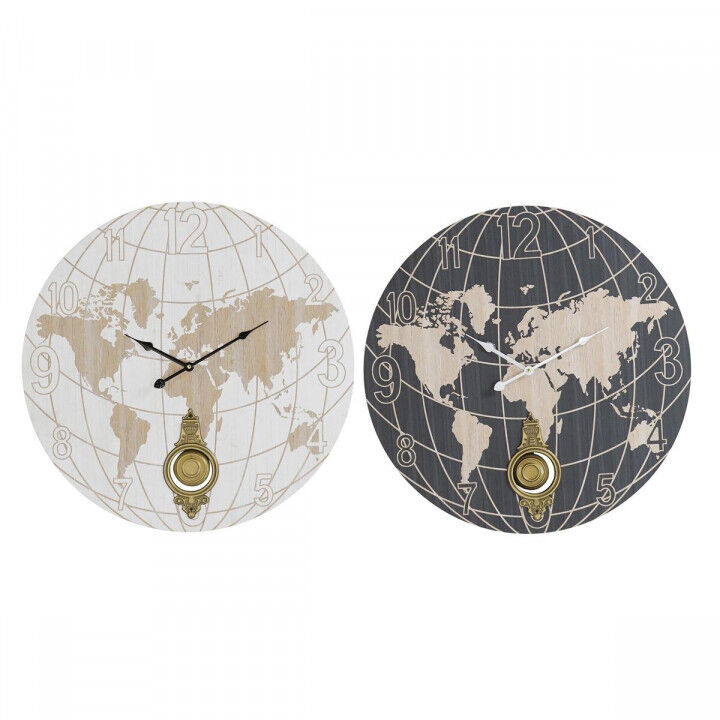 Wall Clock DKD Home Decor Black Beige Metal MDF World Map (58 x 8 x 58 cm)