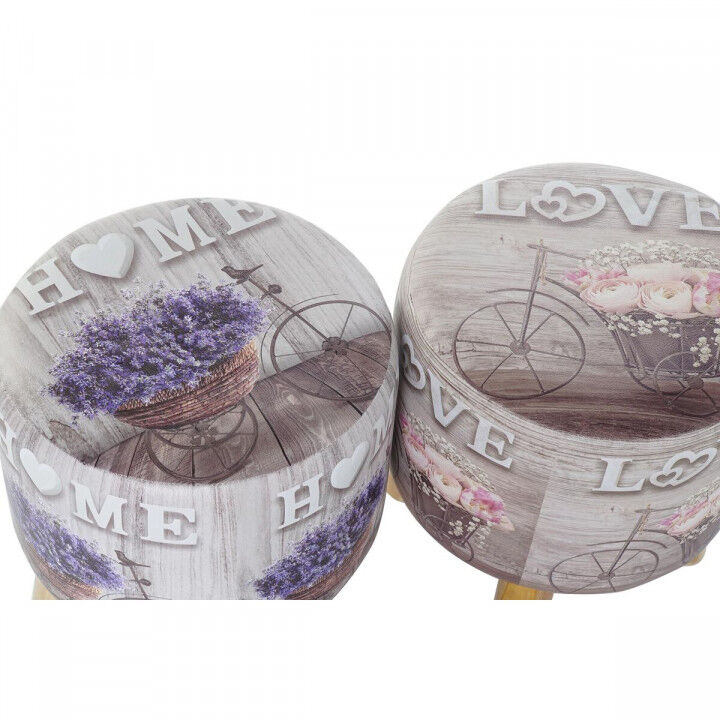 Voetensteun DKD Home Decor Grijs Fiets Roze Lila PU Pijnboom (30 x 30 x 30 cm) (2 Stuks) (30 x 30 x 32 cm)