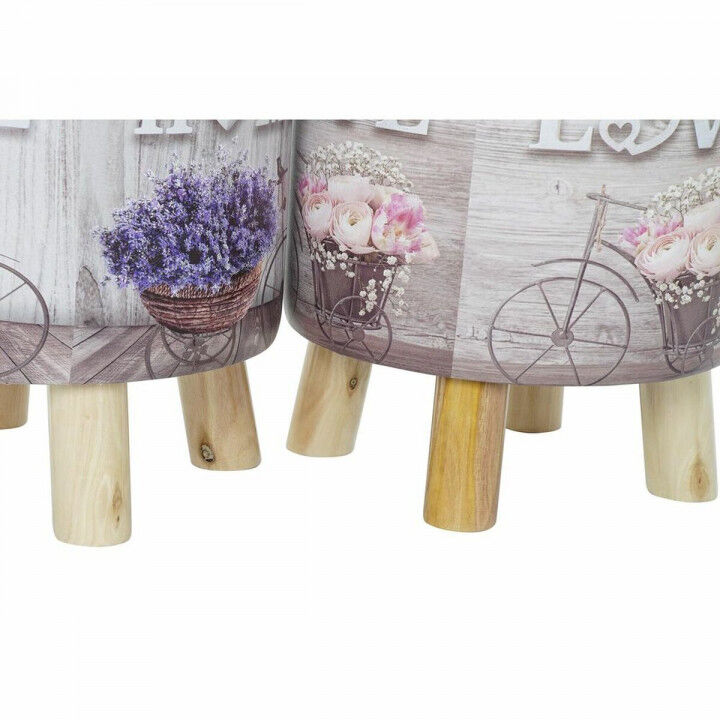 Poggiapiedi DKD Home Decor Grigio Bicicletta Rosa Lilla PU Pino (30 x 30 x 30 cm) (2 Unità) (30 x 30 x 32 cm)