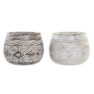 Blumentopf DKD Home Decor Braun Weiß (2 Stück) (22 x 22 x 16 cm)