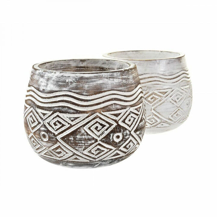 Blumentopf DKD Home Decor Braun Weiß (2 Stück) (22 x 22 x 16 cm)