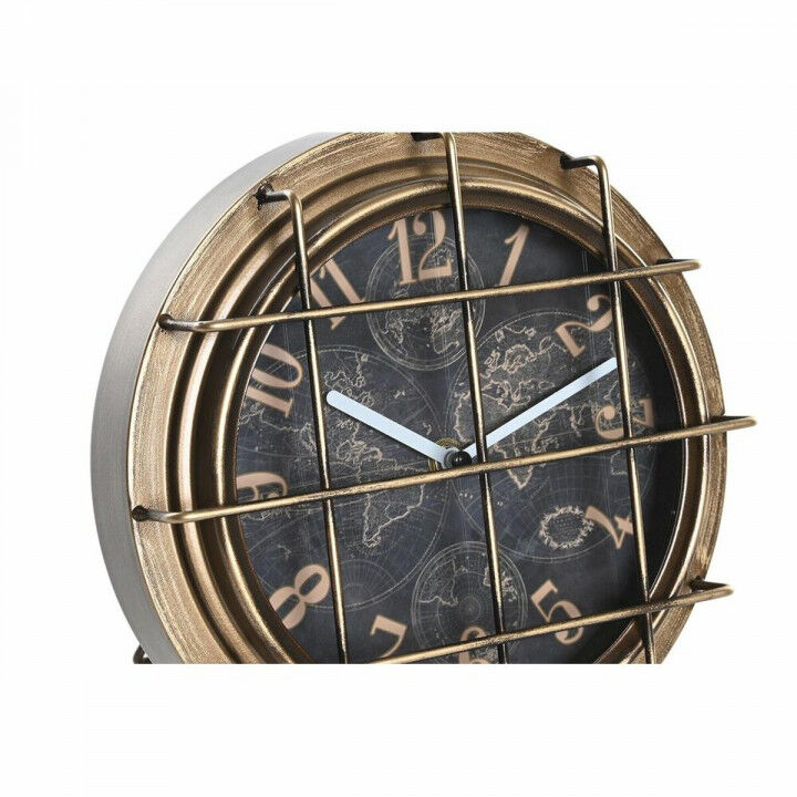 Table clock DKD Home Decor White Black Golden Silver World Map (2 Units)