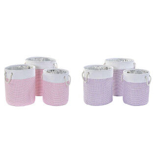 Basket set DKD Home Decor White Pink Lilac 40 x 40 x 49 cm 4 Kg 3 Pieces (2 Units)