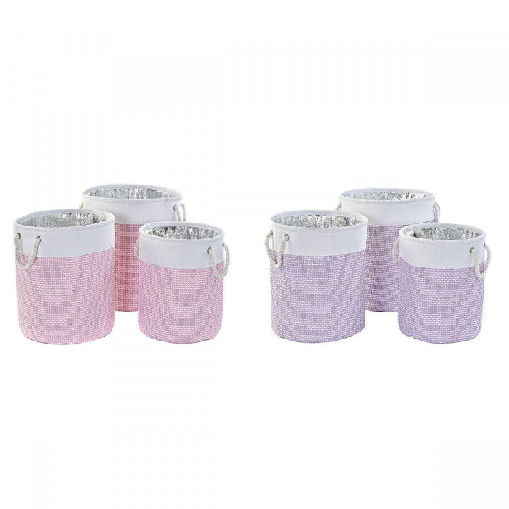 Juego de Cestas DKD Home Decor Blanco Rosa Lila 40 x 40 x 49 cm 4 Kg 3 Piezas (2 Unidades)