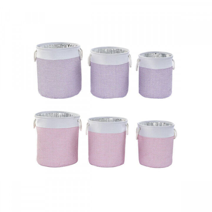 Set de basket DKD Home Decor Blanc Rose Lila 40 x 40 x 49 cm 4 Kg 3 Pièces (2 Unités)