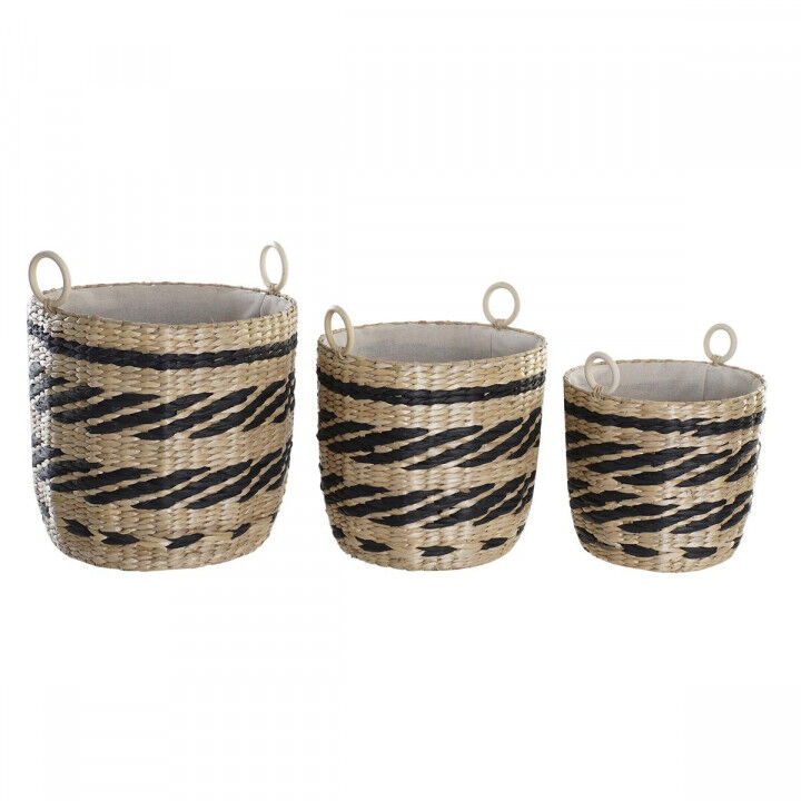 Set di Cestini DKD Home Decor Nero Naturale Fibra naturale (3 Pezzi) (3 Unità)