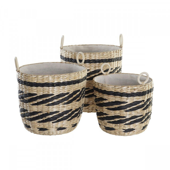 Set di Cestini DKD Home Decor Nero Naturale Fibra naturale (3 Pezzi) (3 Unità)