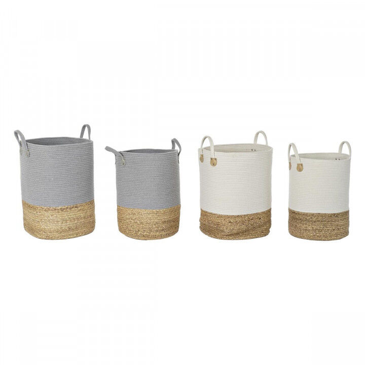 Set di Cestini DKD Home Decor Bianco Naturale Grigio chiaro Fibra naturale (2 Pezzi) (2 Unità)