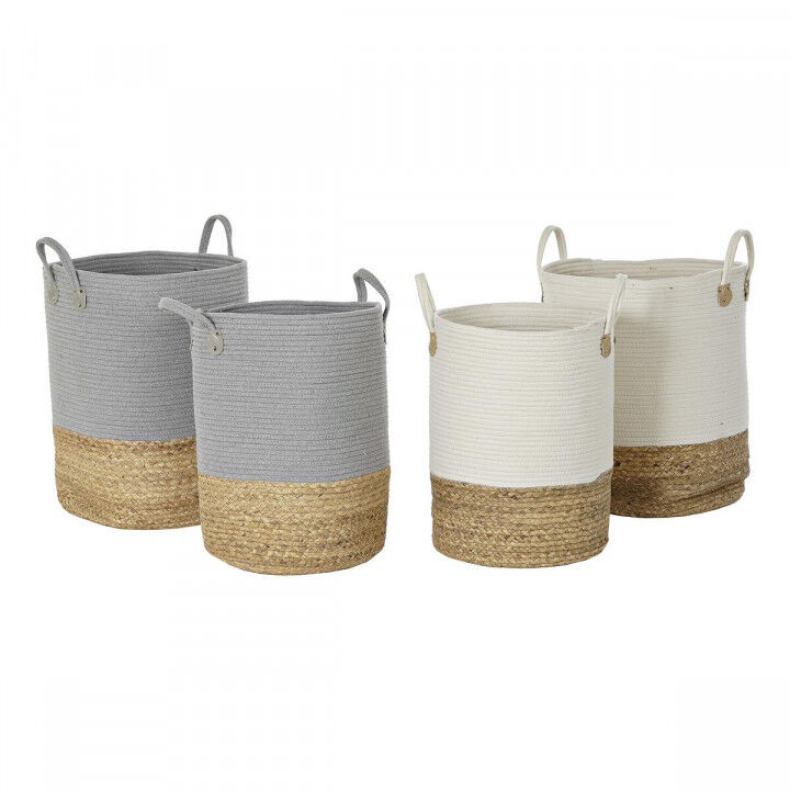 Basket set DKD Home Decor White Natural Light grey Natural Fibre (2 Pieces) (2 Units)