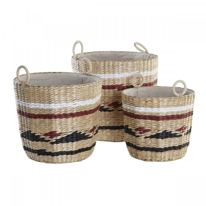 Basket spelset DKD Home Decor Wit Zwart Kastanjebruin Natuurlijk Natuurlijke Vezel (3 Onderdelen)