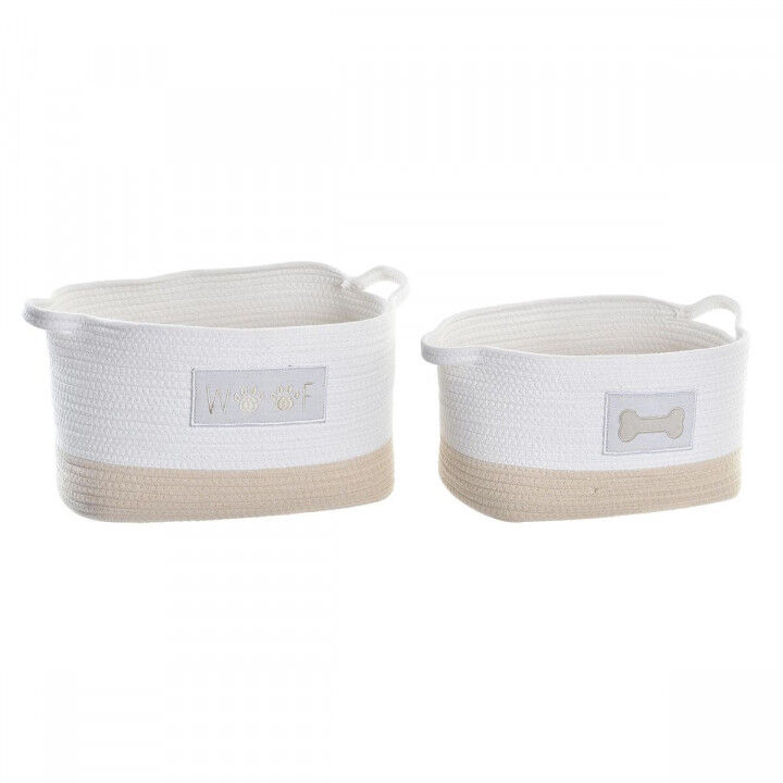 Set de basket DKD Home Decor Blanc Crème 43 x 30 x 23 cm 2 Pièces